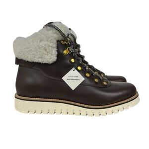 COLE HAAN NWT Leather/Shearling Zerogrand Explorer Hiker Boots, Brown, Size 8